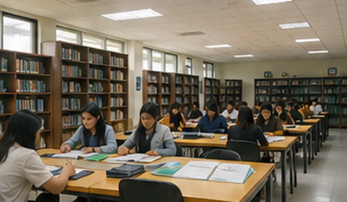 Mahasiswa belajar di perpustakaan